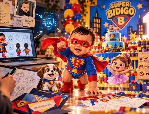 Super Bidigo: inteligência artificial transforma apelido de família em universo criativo para aniversário de 1 ano