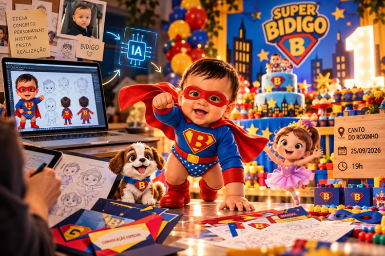 Super Bidigo: inteligência artificial transforma apelido de família em universo criativo para aniversário de 1 ano